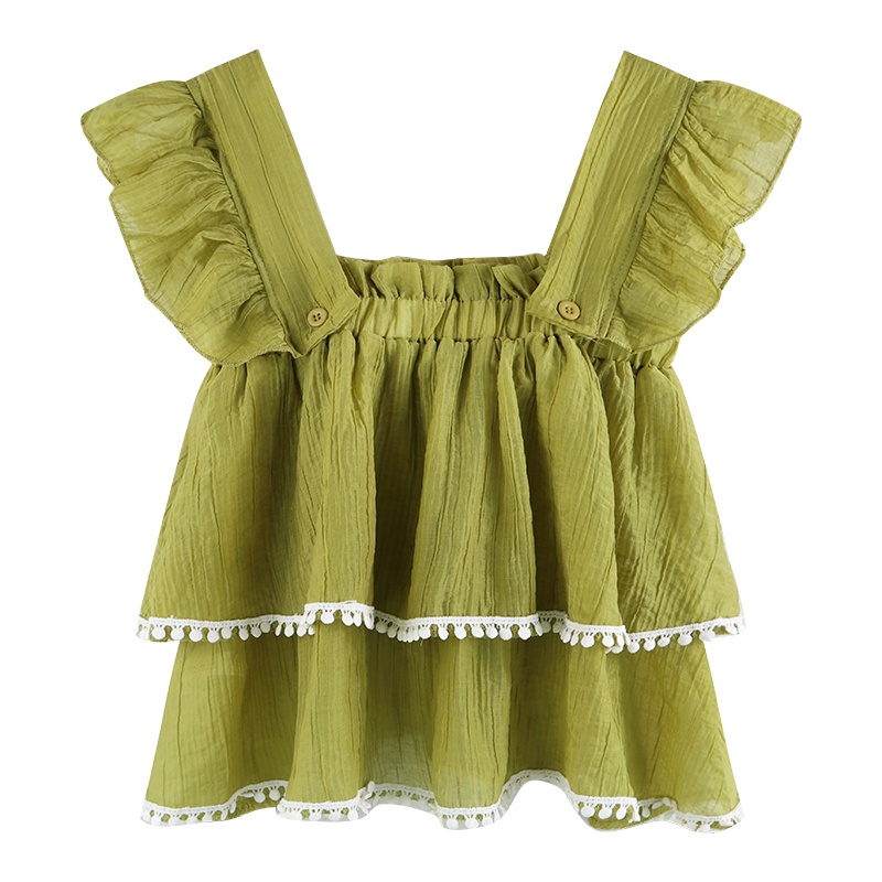 Chiffon Halter Off Shoulder O-neck Tank Tops Sleeveless T-shirt Áo Sơ Mi Tay Ngắn Cổ Vuông Phong Cách Pháp Thời Trang Mùa Hè Xinh Xắn Cho Nữ shoulder strap Vest