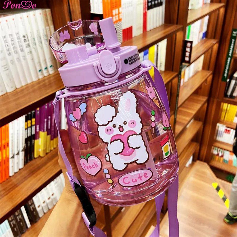 Bình Nước 1200ml 2 Lỗ Họa Tiết Hoạt Hình Dễ Thương Cho Bé Gái