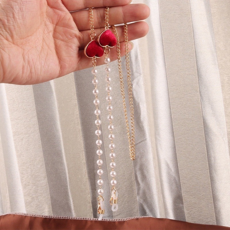1 Dây Đeo Khẩu Trang Đính Ngọc Trai Giả Kích Thước 76cm