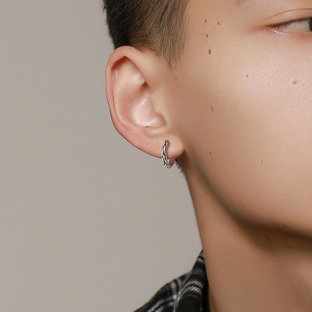 Bông tai, Khuyên tai nam nữ bạc dáng tròn họa tiết RETRO sọc xu hướng thời trang 2021 cá tính, Độc đáo, Unisex, 1 chiếc