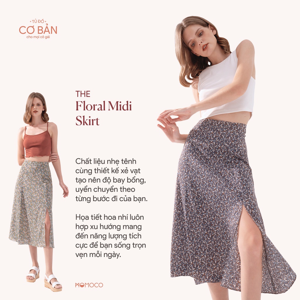 Chân váy nữ MOMOCO dáng dài, chân váy midi họa tiết hoa nhiều màu chất liệu chifon mềm nhẹ M2912 | BigBuy360 - bigbuy360.vn