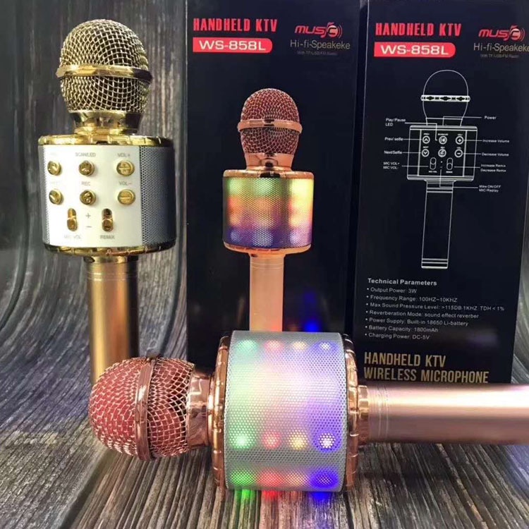 Micro karaoke bluetooth WS858L Mic hát cầm tay loa không dây mini hát hay đa năng - đèn theo nhạc [CHẤT]