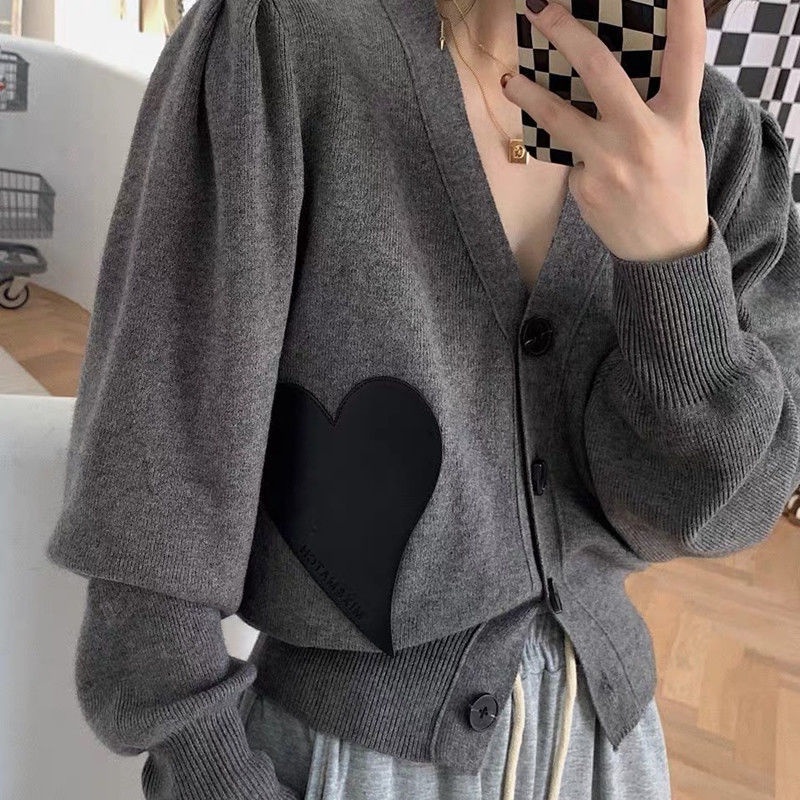Áo Khoác Len Cardigan Tay Dài Phối Màu Tương Phản Thời Trang