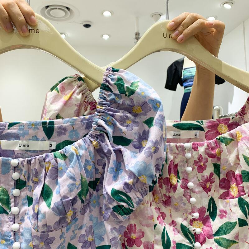 Áo chiffon Cổ Vuông Tay Ngắn Phồng In Họa Tiết Hoa Thời Trang Mùa Hè 2022 Mới Cho Nữ