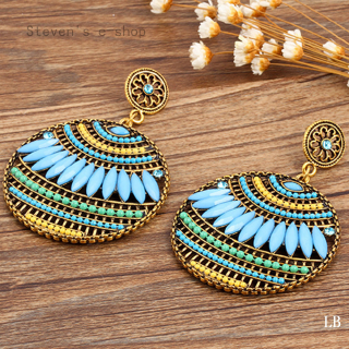 Bông Tai Nhựa Hình Tròn Nhiều Màu Phong Cách Ethnic Thời Trang Cho Nữ