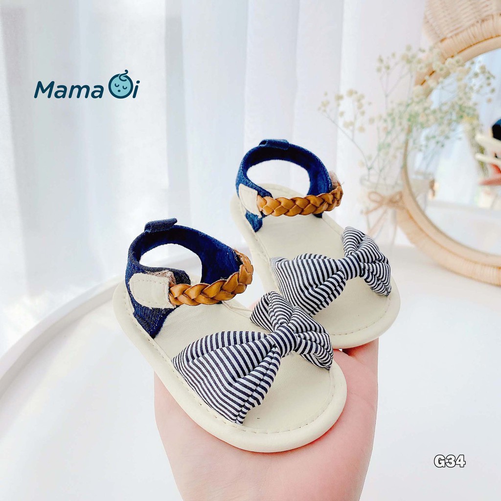 G34 Giày sandal cho bé dép tập đi lót da nơ trắng đen mềm nhẹ êm chân của Mama Ơi - Thời trang cho bé