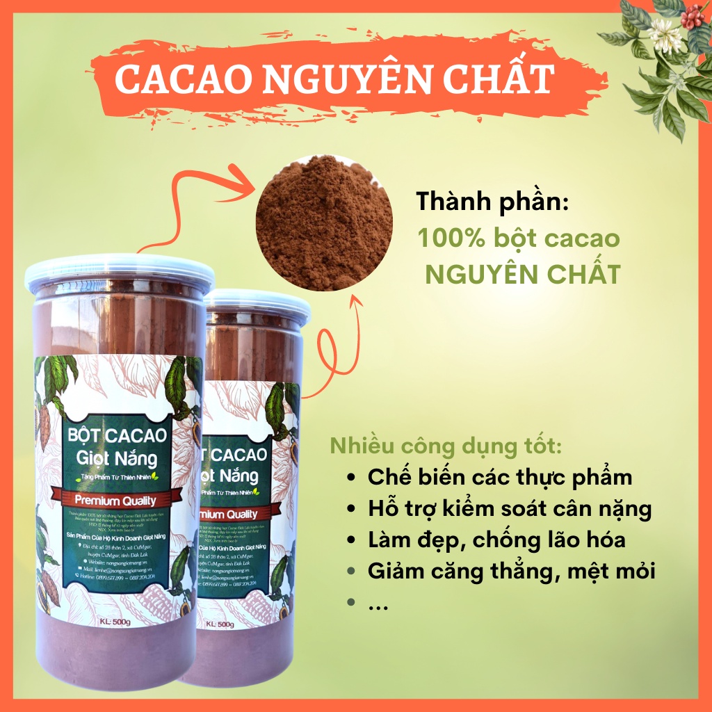 Bột cacao nguyên chất, nguyên liệu làm bánh cacao giảm cân từ Nông Sản GIỌT NẮNG 500 gram