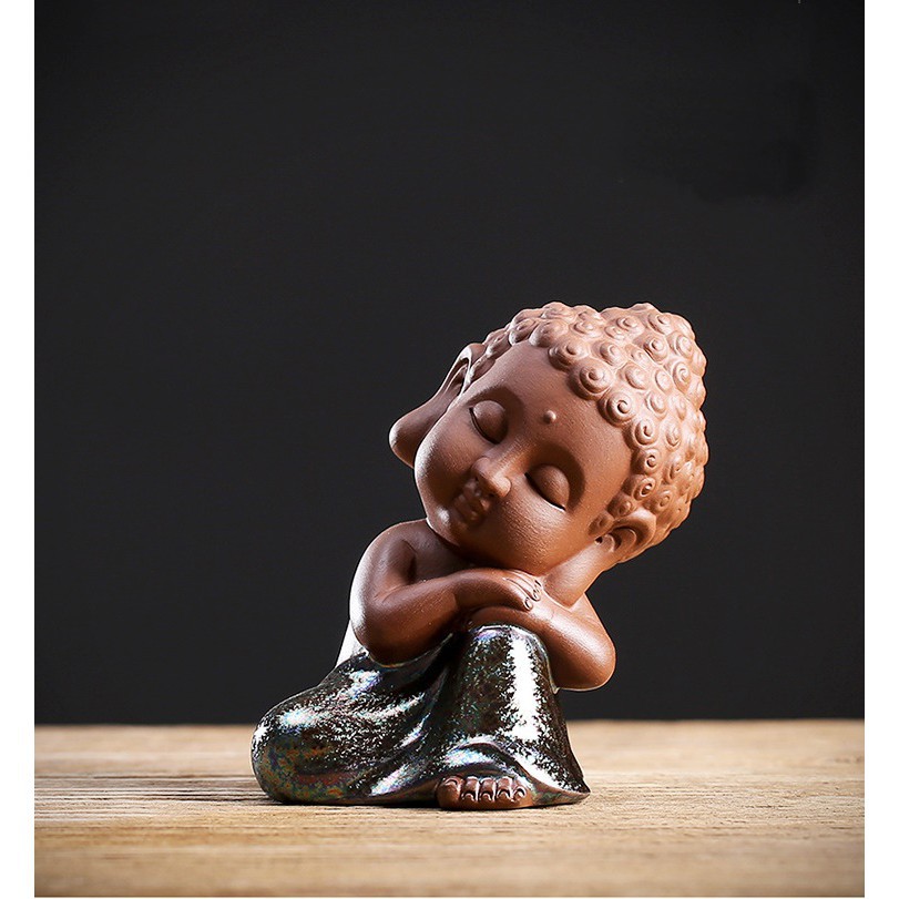 Tượng Phật Ngủ Ngồi Áo Nâu- Gốm Cao Cấp