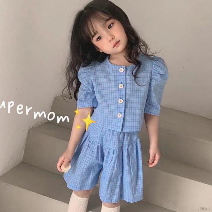 Set Áo Sơ Mi Phối Chân Váy Thời Trang Hè Xinh Xắn Cho Bé Gái