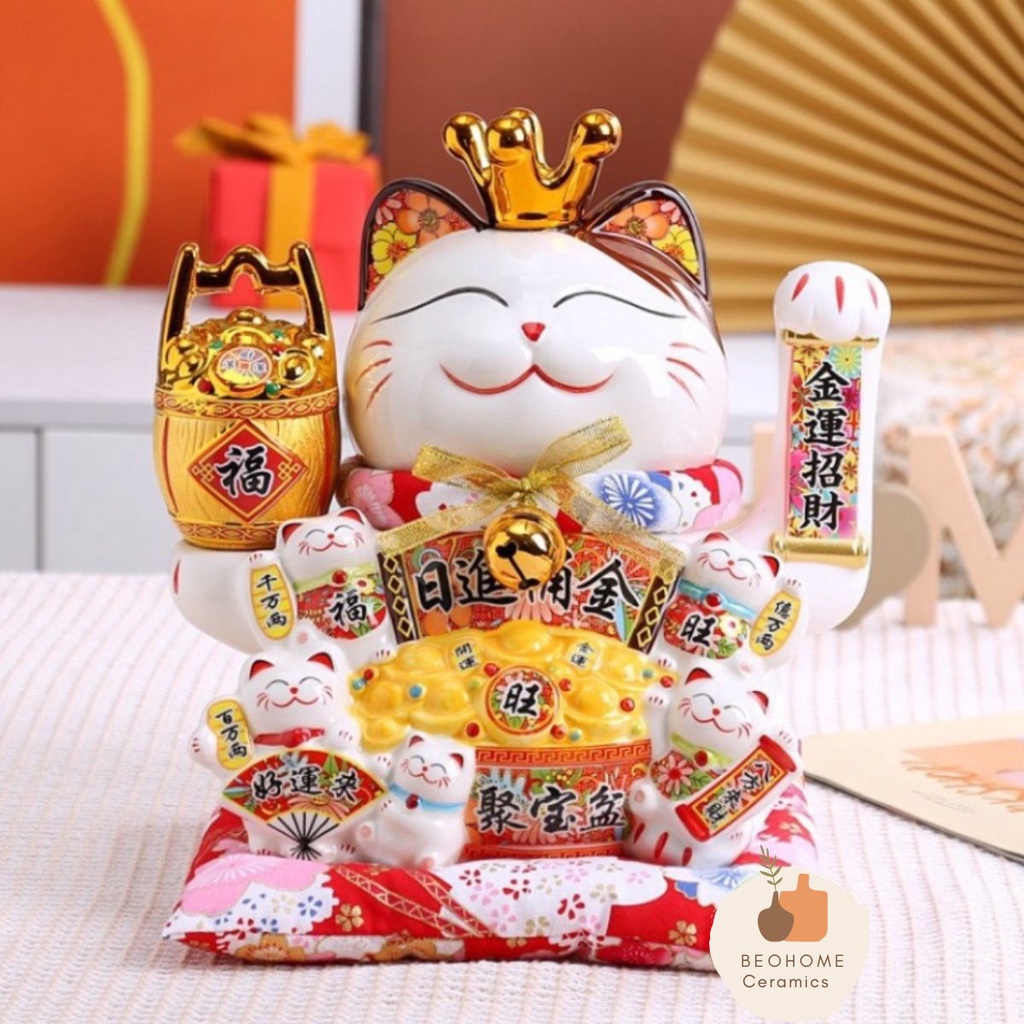 Mèo Thần Tài Mèo May Mắn Mèo Tài Lộc vẫy tay Nhật Bản Maneki Nekko băng gốm sứ cao cấp mẫu mới