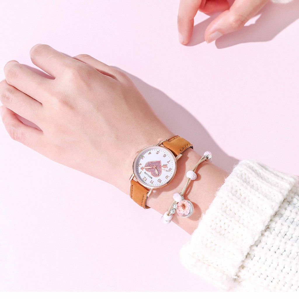 Đồng hồ thời trang nữ Mstianq MSTT dây da mềm, kim dạ quang tuyệt đẹp, họa tiết trai tim xinh xắn | BigBuy360 - bigbuy360.vn