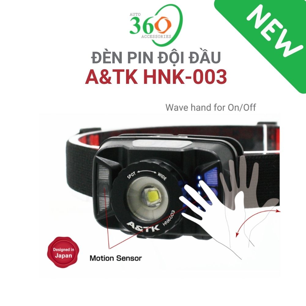 Đèn pin đội đầu A&TK HNK-003 đèn đội đầu siêu sáng chống nước cảm biến chuyển động 3.7V 1800mAh