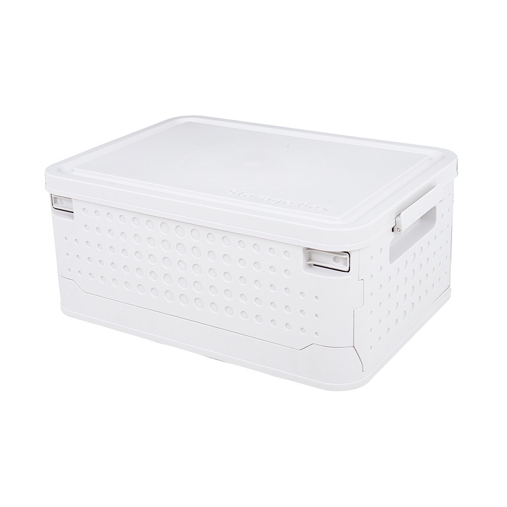 HomeBase STACKO Thùng đựng đồ bằng nhựa gấp được có nắp YUKI W46xD33xH19.5 Cm màu trắng