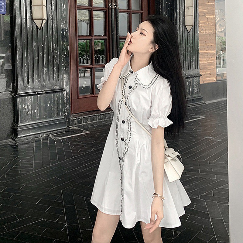 Đầm trắng size S-XL👗👗Đầm tay ngắn phong cách Hàn Quốc thời trang mùa hè cho nữ