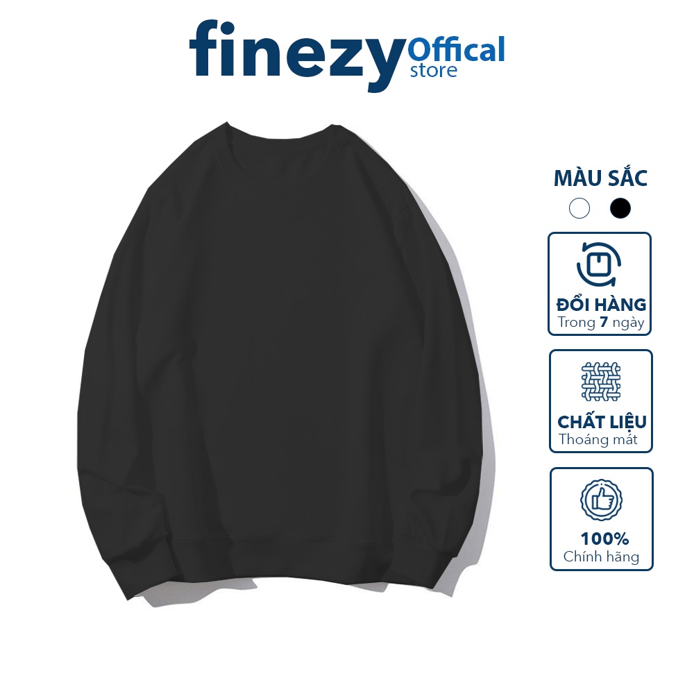 Áo sweater unisex Finezy 2 màu đen trắng form rộng, nỉ da cá ấm áp