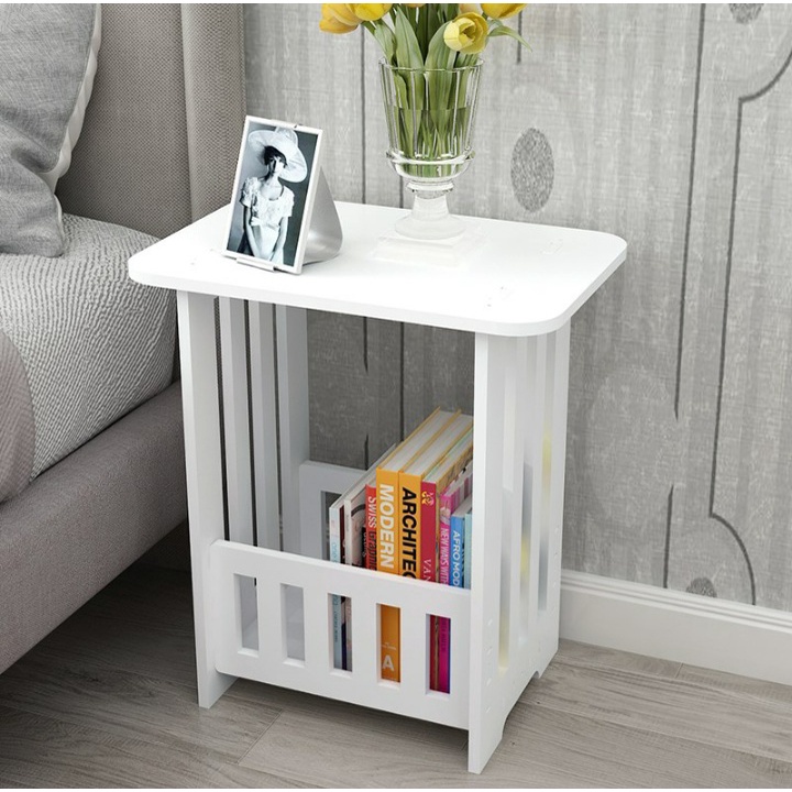 Bàn trà decor hình vuông kết hợp giá (kệ) để sách đồ dùng kt 45cm*40cm*30cm tặng kèm 01 lọ keo chuyên dụng