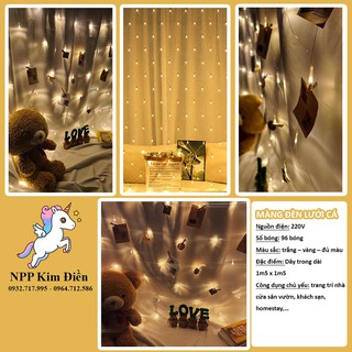 Đèn Led, Đèn Rèm Lưới Cá trang trí 1.5m x 1.5m decor nhà cửa siêu bền màu Trắng, Vàng, Nhiều Màu