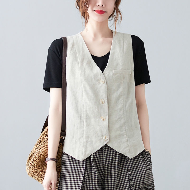 Cotton and linen vest coat is loose and versatile, and the linen shoulder coat is thin