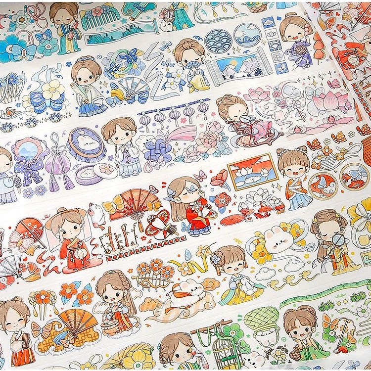 Washi tape cổ trang - băng keo trang trí - viền ánh kim - Hán phục A Bố - 4.5cm x 5m