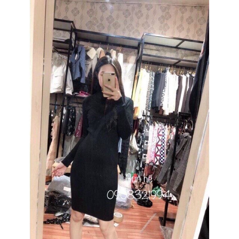 Váy body len đũa cổ 5 phân QC có ảnh thật cuối