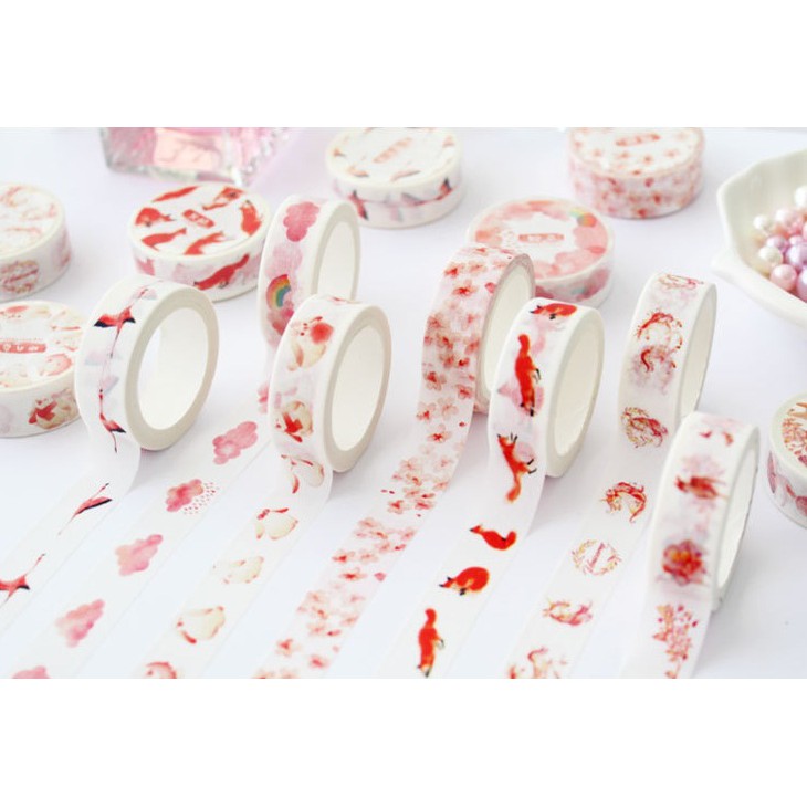 Washi tape cuộn dài 1.5cmx7m - MUGOO - Băng dính giấy trang trí