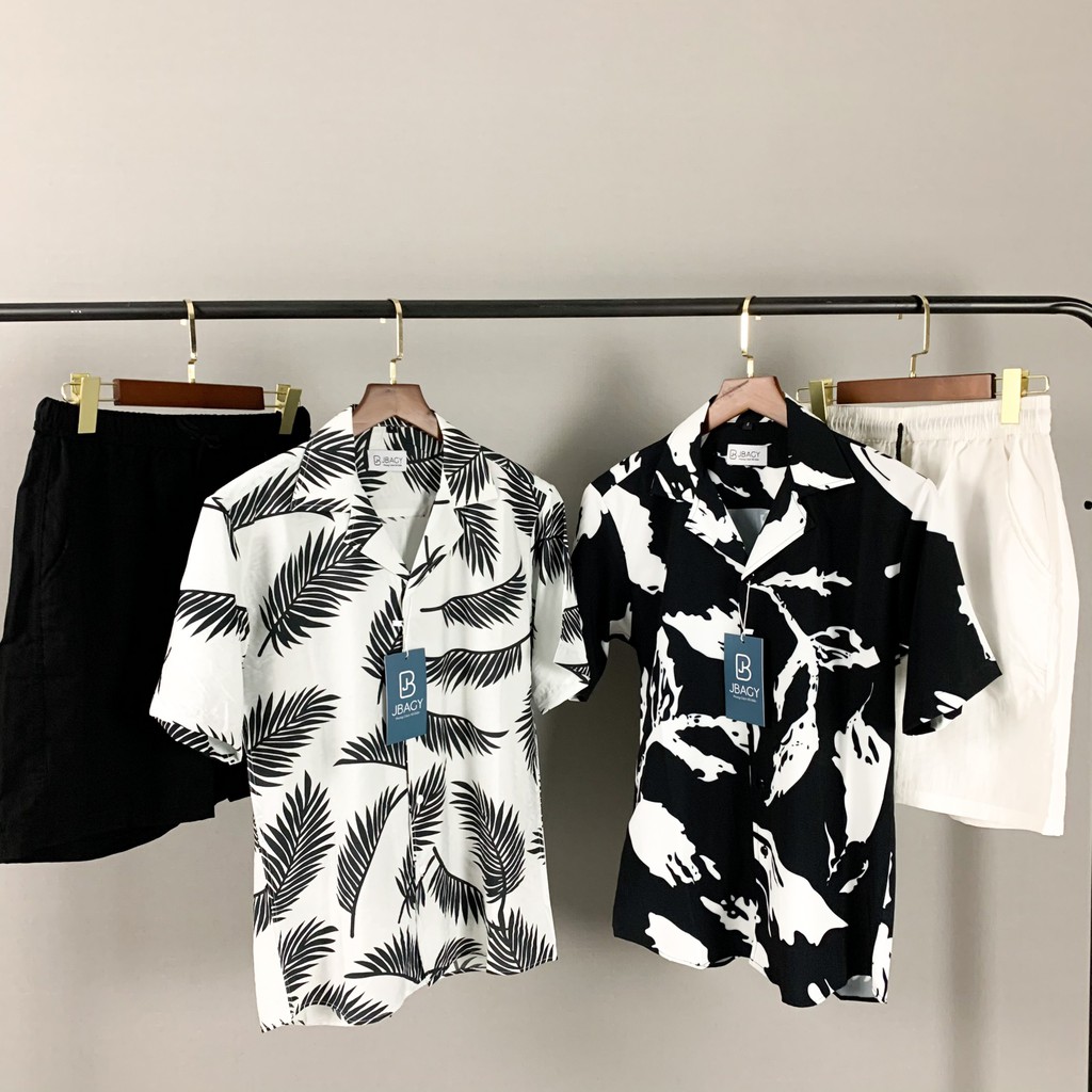 Áo sơ mi Unisex Bò Sữa, áo họa tiết Lá Cọ thời trang Hè 2021-JBS03,04