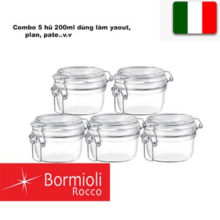 Combo 5 hũ thủy tinh nắp cài Fido 200ml (Bormioli Rocco)[nhập khẩu]