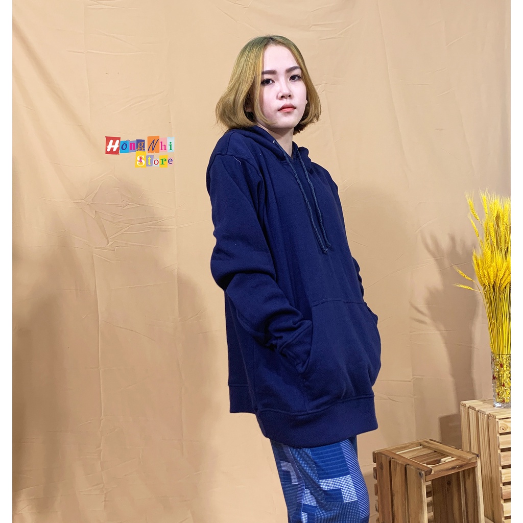 Áo Khoác Hoodie Trơn Ulzzang Unisex Màu Xanh Đen Chất Nỉ Bông Cao Cấp Dáng Rộng Nam Nữ - MM