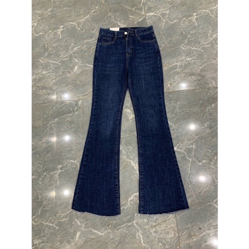 Quần jeans ống loe nữ trơn co dãn cạp cao