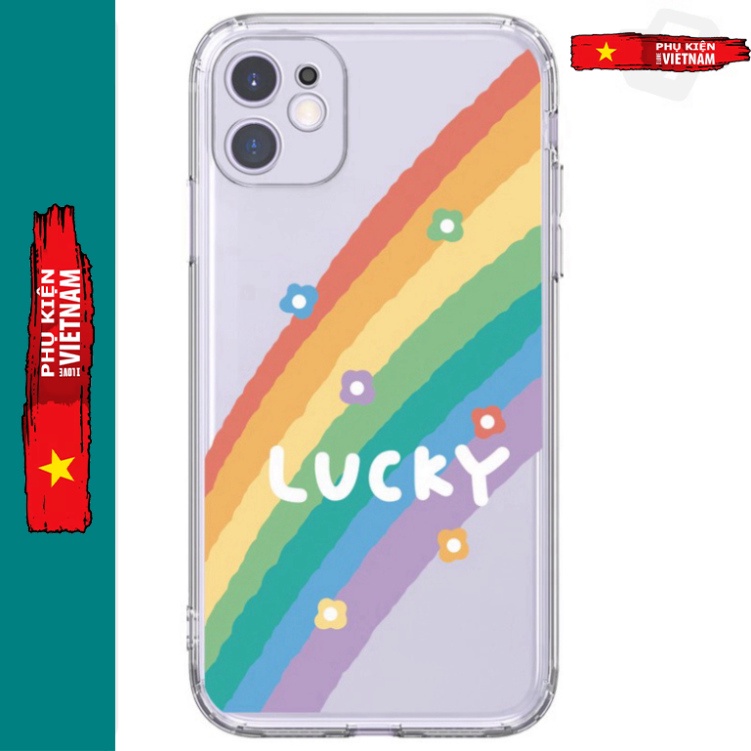 Ốp lưng iphone 6, 6s plus, 7 8 Plus, X, XS, XR, XSMAX, 11 , 12, 13 PROMAX suốt trong quãng CẦU VỒNG LUCKY PKVN