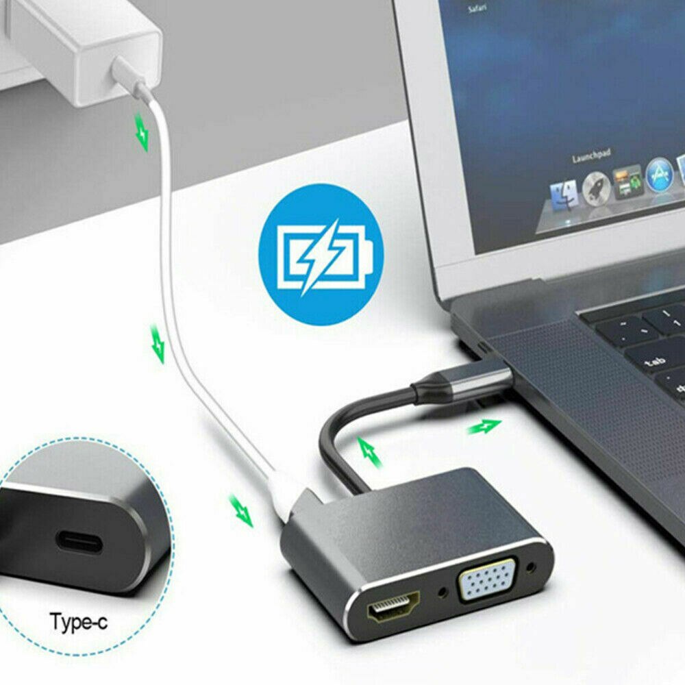 VIRWIR Bộ Chuyển Đổi Hub USB Type C Sang VGA HDMI USB 3.0 VGA 3.5mm USB3.0 4 Trong 1 Cho MacBook Pro Laptop Phone Điện Thoại