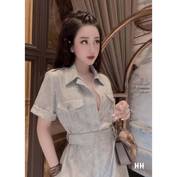 Jumpsuits cổ sơ mi kèm đai