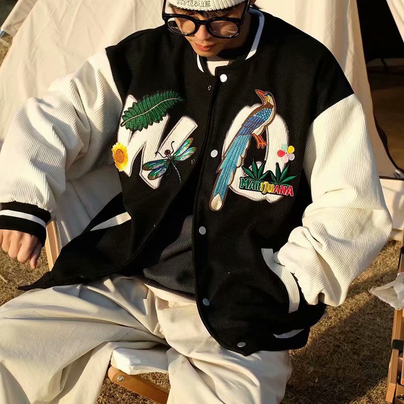 Áo Khoác Bomber Varsity Jacket BOM HOUSE Nam Nữ Chất Liệu Kaki Logo Thêu 2 Lớp