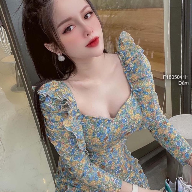Đầm hoa cúp ngực phối bèo