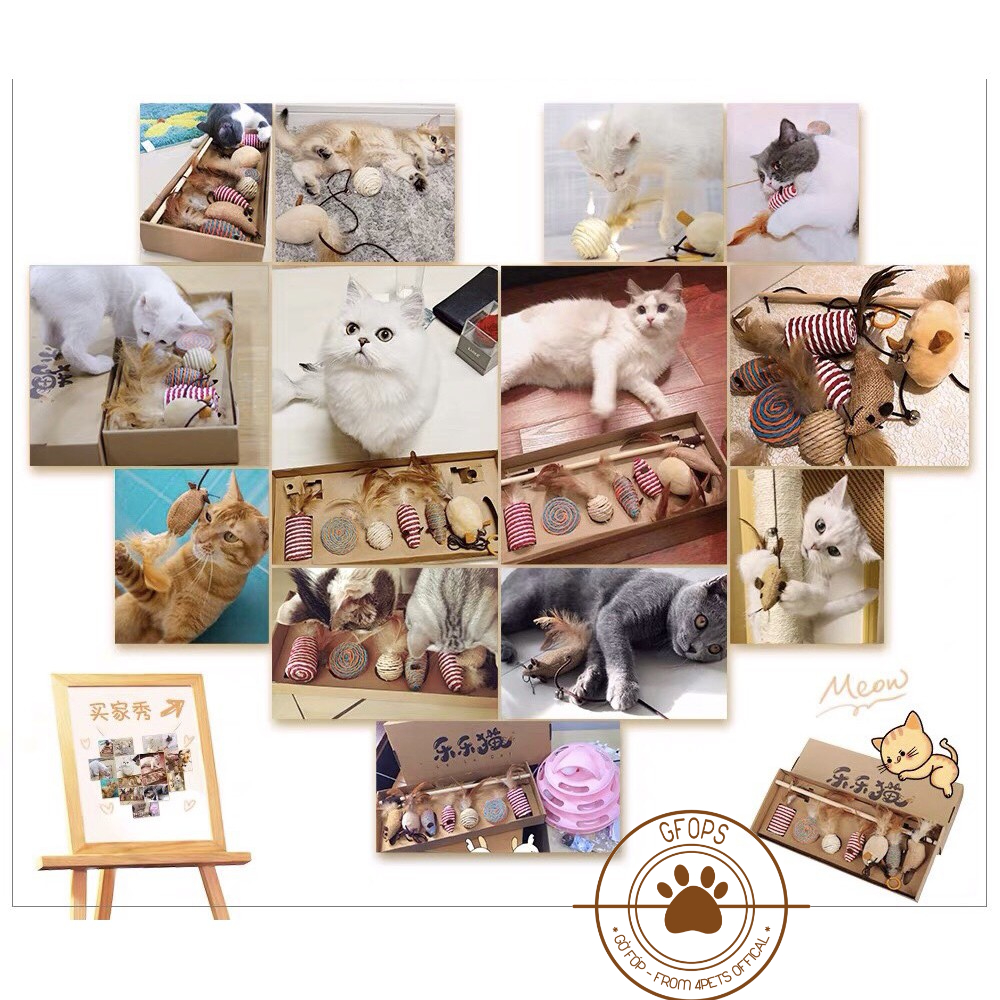 Combo 7 món cần câu gỗ kết hợp cào móng cho mèo - 4pets official