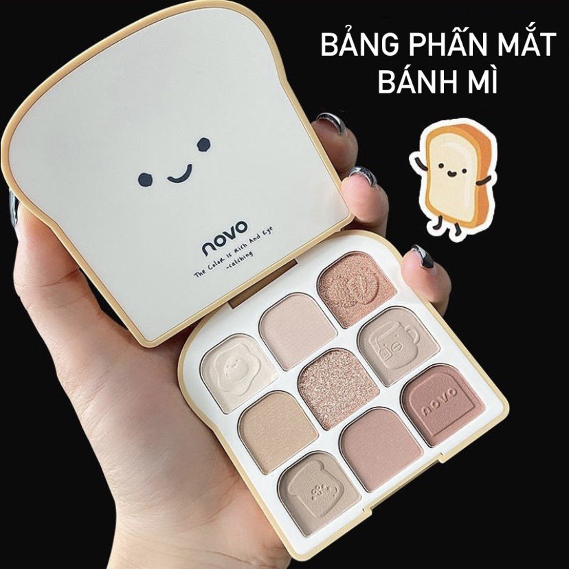 Bảng Phấn Mắt Novo 9 Ô Hình Bánh Mì Cute, Chất Phấn Mịn Lì, Ánh Nhũ Lấp Lánh Tạo Hiệu Ứng Đôi Mắt To Tròn, Thu Hút