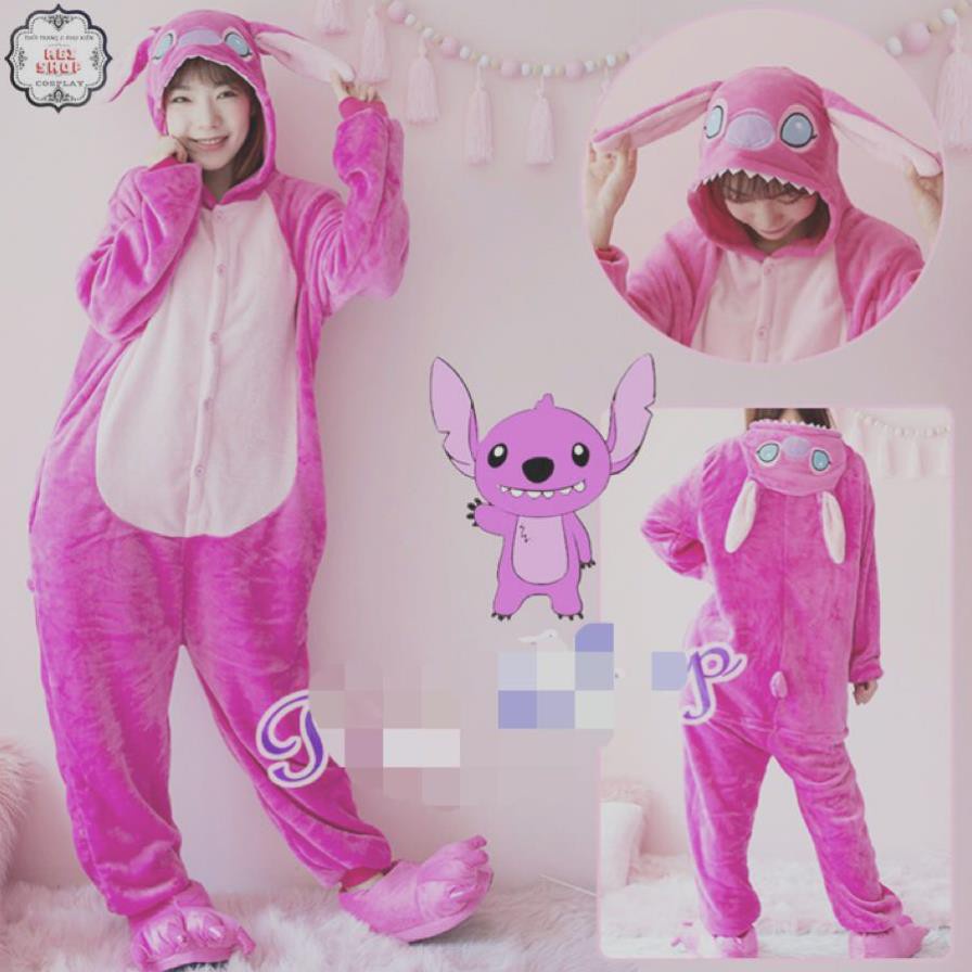 ✗Bộ Đồ Liền Thân Hình Thú Khủng Long Hồng Và Ngủ Stitch Cho Người Lớn Chất Mềm Mịn
