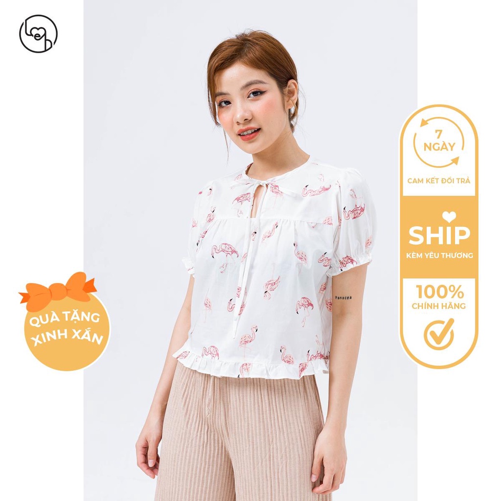 Áo kiểu nữ cổ viền buộc nơ gấu bèo VIENNETRAN by Leh V61B21H024