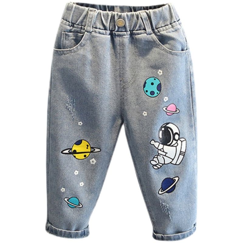 Quần Jean Dài Dáng Rộng Co Giãn In Hình Phi Hành Gia Thời Trang Mùa Xuân Hàn Quốc Mới Kích Thước 2022