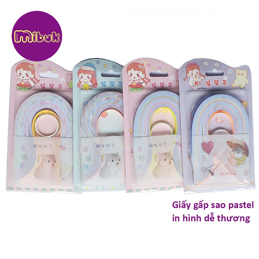 Giấy gấp sao in hình dễ thương màu pastel