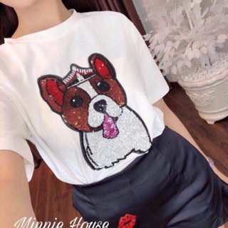 Áo phông gắn kim sa hình con chó