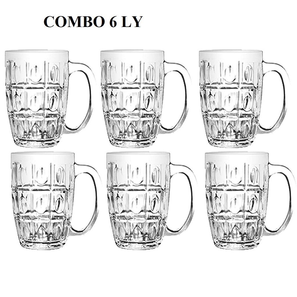 Combo 6 Ly Mecal uống bia giả thủy tinh Cao Cấp dùng cho Gia đình, hàng quán, Nhà hàng, Cốc uống nước Beer