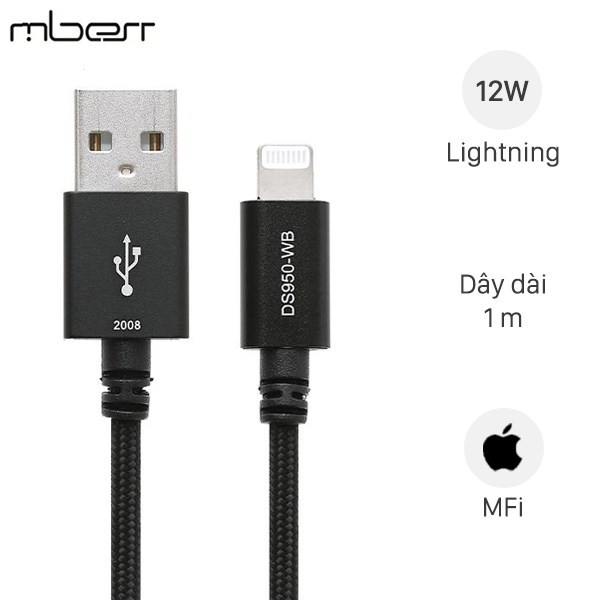 Cáp Lightning MFI 1m Mbest DS950-WB Đen