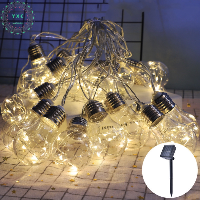 Outdoor LED Solar Light Edison Vintage Plastic 10 Bulbs Hanging Waterproof String Lights【YXC】