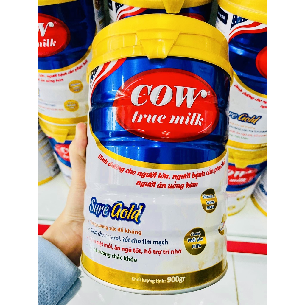 Sữa bột Cow True Milk SURE GOLD 900G Dành cho người ăn uống kém, suy nhược, người bệnh cần phục hồi