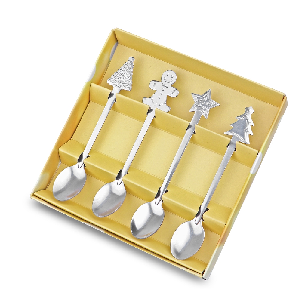 Set 4 Thìa Cà Phê Inox Thiết Kế Kiểu Dáng Giáng Sinh Dễ Thương Đáng Yêu
