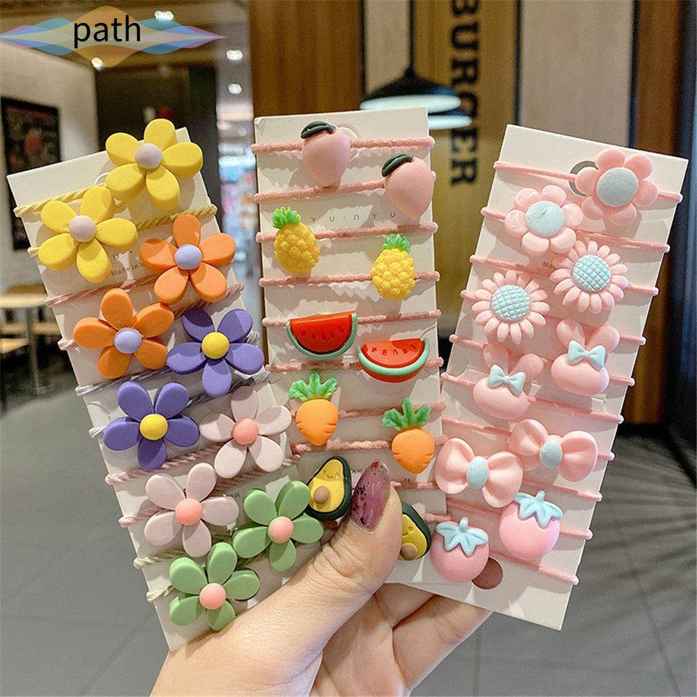 Set 10 dây cột tóc cao su co giãn họa tiết hoa dễ thương cho bé gái