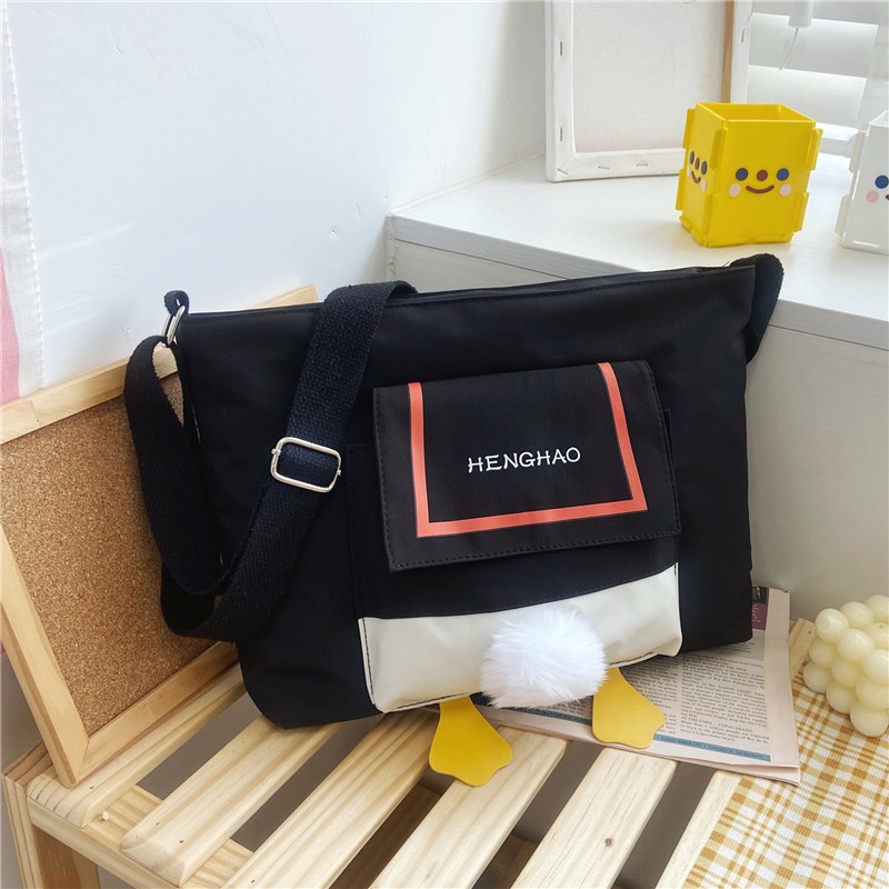 Túi Đeo Vai Bằng Vải Canvas Nylon Sức Chứa Lớn Họa Tiết Hoạt Hình Dành Cho Nữ Sinh