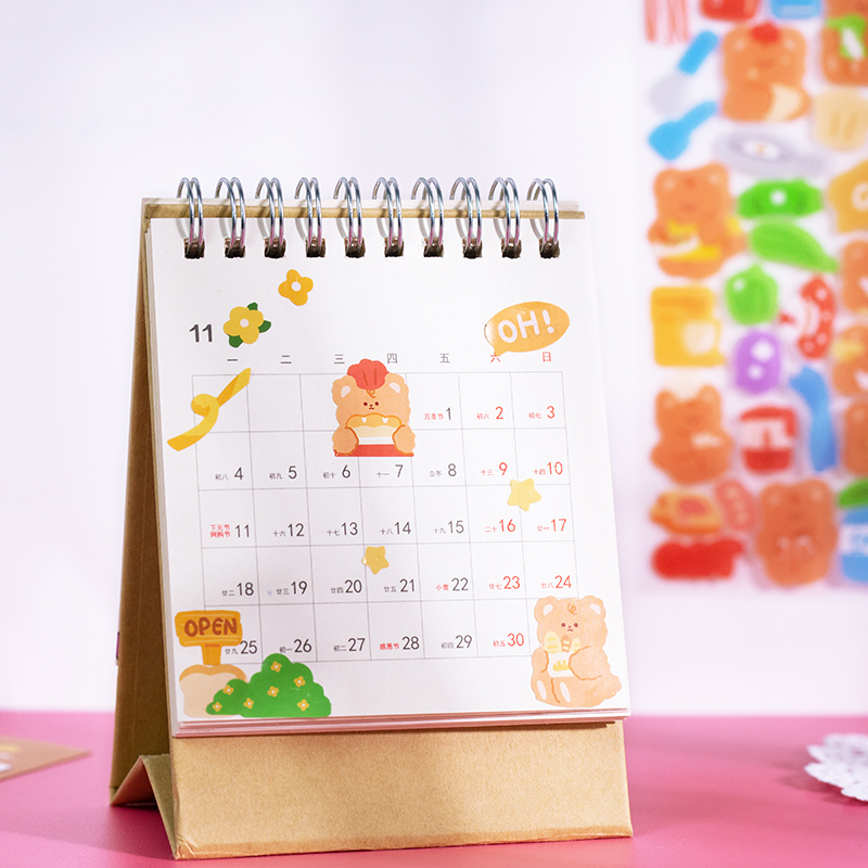 Flowertree Sticker Set 2 Miếng Dán Họa Tiết Gấu Đáng Yêu Trang Trí Sổ Lưu Niệm