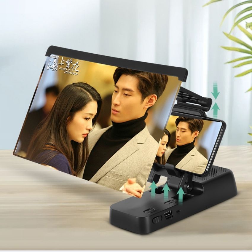 Kính phóng đại màn hình điện thoại kiêm loa bluetooth, kính lúp khếch đại video giá đỡ điện thoại để bàn gấp gọn